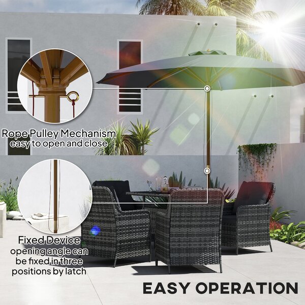 Outsunny 3(m) Wooden Patio Umbrella - Dark Grey