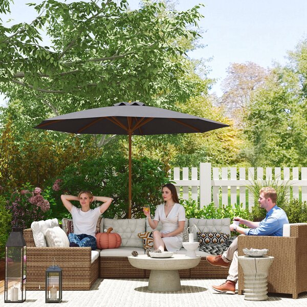 Outsunny 3(m) Wooden Patio Umbrella - Dark Grey