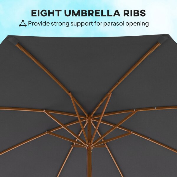 Outsunny 3(m) Wooden Patio Umbrella - Dark Grey