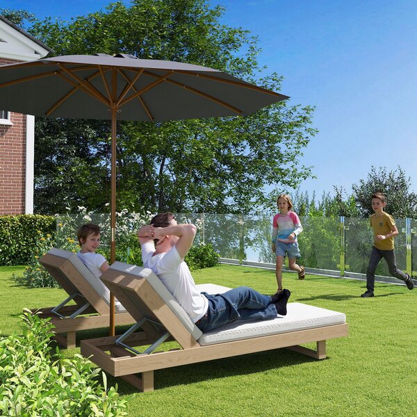 Outsunny 3(m) Wooden Patio Umbrella - Dark Grey