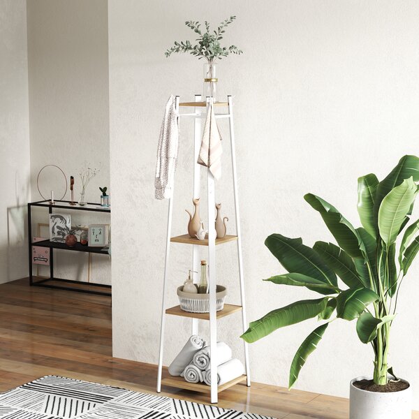 HOMCOM Compact Freestanding Coat Rack - White/Oak
