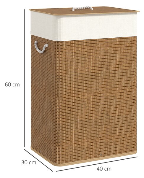 HOMCOM Bamboo Laundry Basket with Lid, 72L Laundry Hamper with Rope Handles, Washing Basket with Removable Washable Liner Bag for Bathroom, Bedroom, Brown