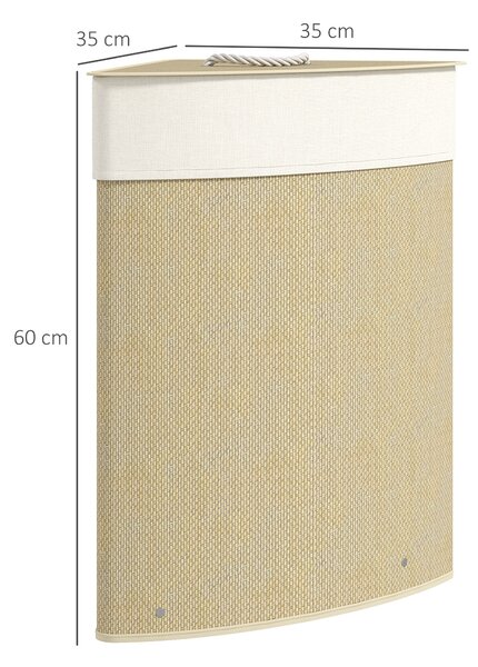 HOMCOM Bamboo Laundry Basket with Lid, 55L Corner Laundry Hamper with Removable Washable Liner Bag, Bathroom Triangle Washing Basket, 35 x 35 x 60 cm, Nature Wood Finish
