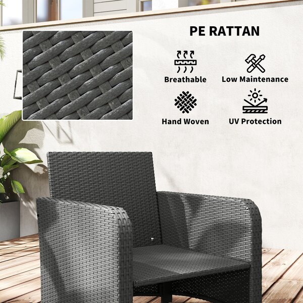 Outsunny Five Piece Rattan Garden Furniture Set with 2-Tier Coffee Table and Ottomans - Cream White