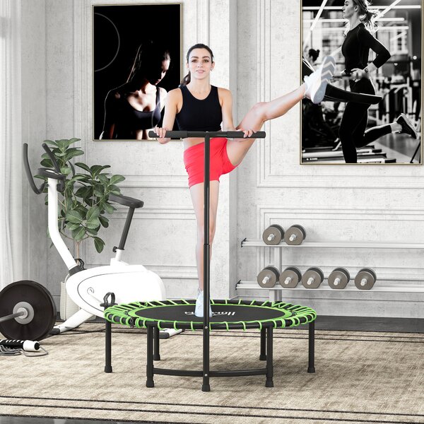HOMCOM Mini Round Steel Frame Trampoline w/ Adjustable Handle, Green