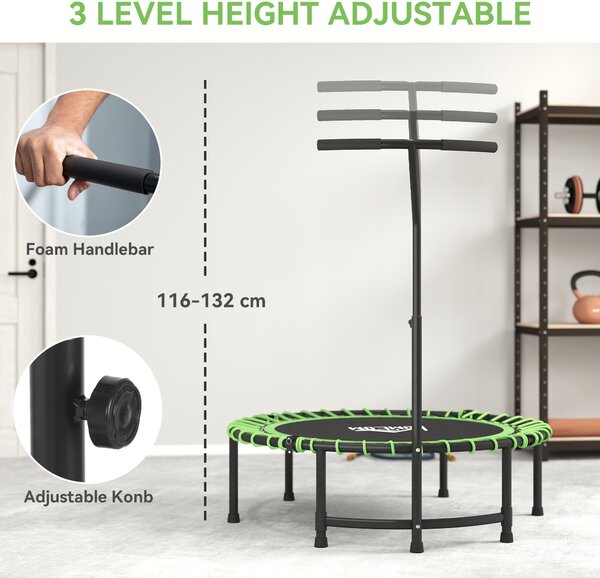 HOMCOM Mini Round Steel Frame Trampoline w/ Adjustable Handle, Green