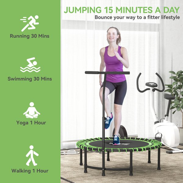 HOMCOM Mini Round Steel Frame Trampoline w/ Adjustable Handle, Green