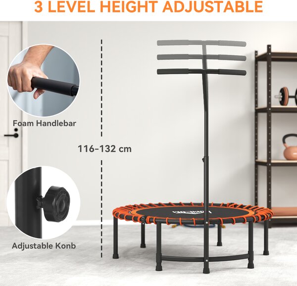 HOMCOM Mini Round Steel Frame Trampoline w/ Adjustable Handle, Orange