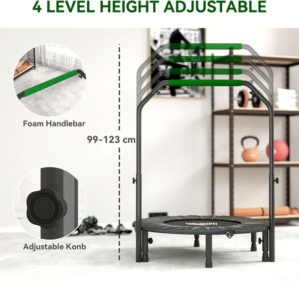 HOMCOM 40" Foldable Mini Fitness Trampoline, with Adjustable Foam Handle, Green