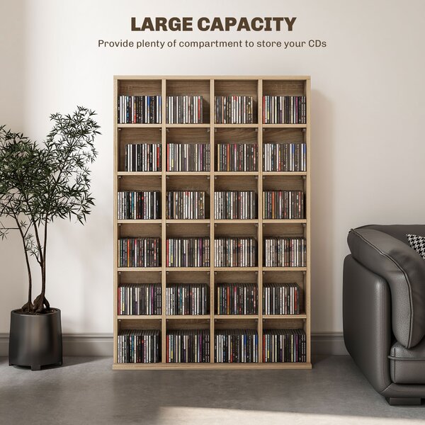 HOMCOM CD Storage Unit with Adjustable Shelves, 89 x 130.5 cm, Natural Wood Finish Aosom UK