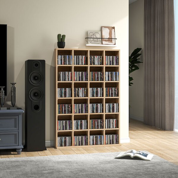 HOMCOM CD Storage Unit with Adjustable Shelves, 89 x 130.5 cm, Natural Wood Finish Aosom UK