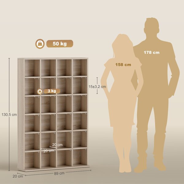 HOMCOM CD Storage Unit with Adjustable Shelves, 89 x 130.5 cm, Natural Wood Finish Aosom UK