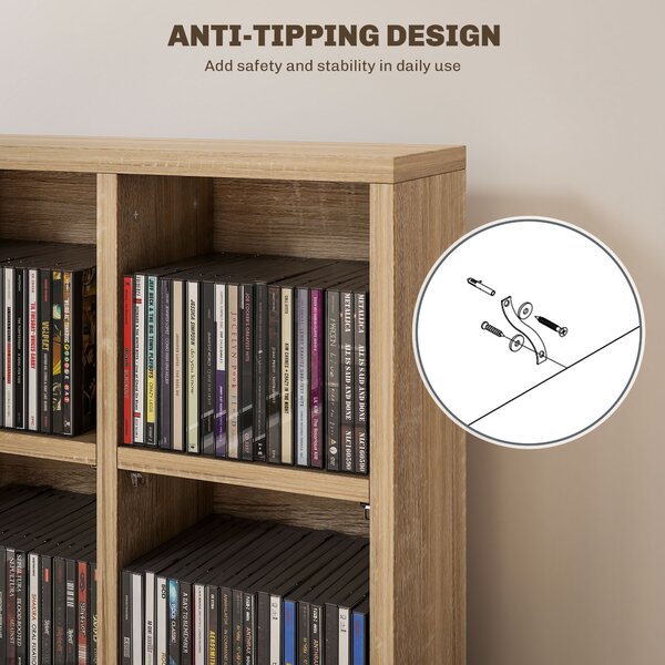 HOMCOM CD Storage Unit with Adjustable Shelves, 89 x 130.5 cm, Natural Wood Finish Aosom UK