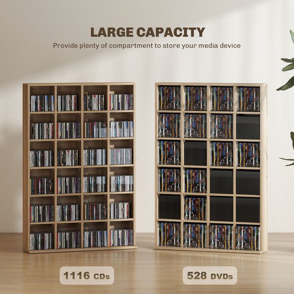 HOMCOM CD Storage Unit with Adjustable Shelves, 89 x 130.5 cm, Natural Wood Finish Aosom UK