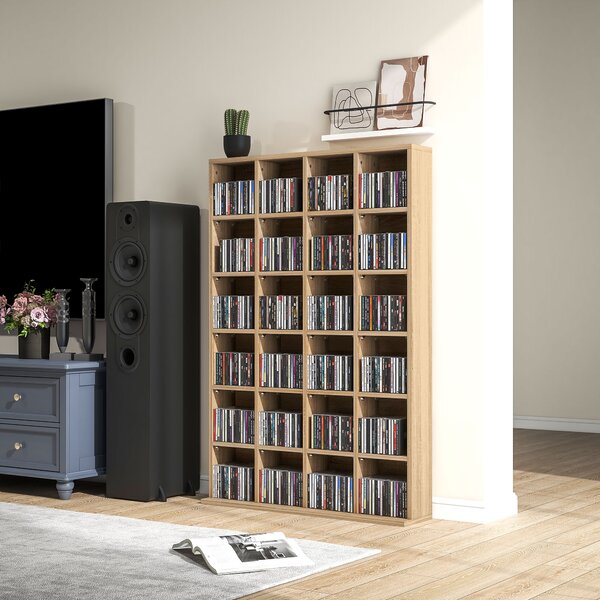 HOMCOM CD Storage Unit with Adjustable Shelves, 89 x 130.5 cm, Natural Wood Finish Aosom UK