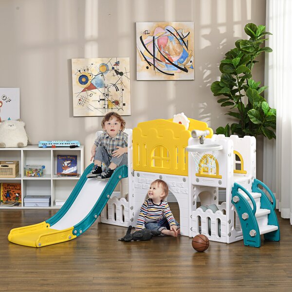 AIYAPLAY 7 in 1 Toddler Slide for 1-3 Years with Basketball Hoop, Aosom UK