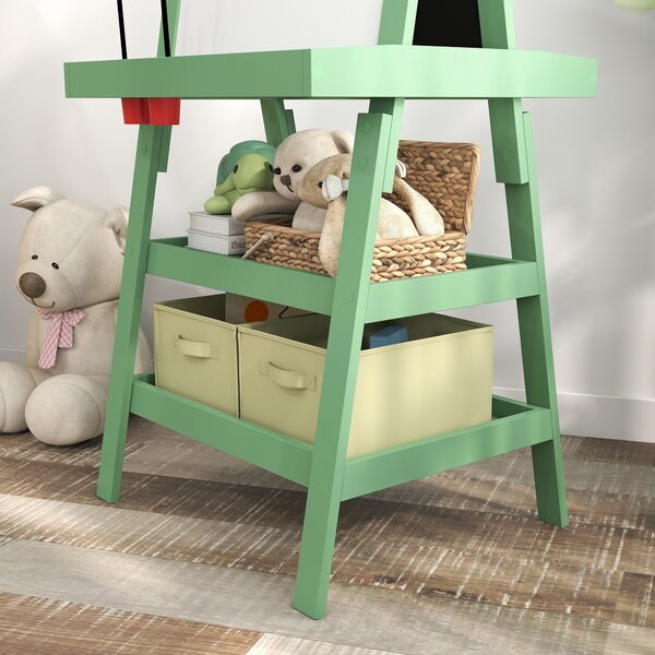 AIYAPLAY 3 in 1 Kids Art Easel, Double-Sided Magnetic Whiteboard and Chalkboard with Paper Roll, Storage Baskets, Painting Easel for Kids, Green Aosom UK
