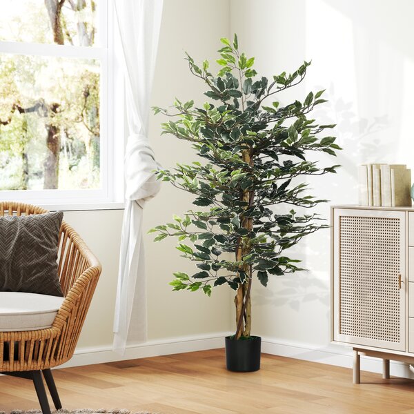 HOMCOM Verdant Oasis: Lifelike 130cm Ficus Tree in Pot, Realistic Foliage for Indoor & Outdoor Decor, Lush Green Aosom UK