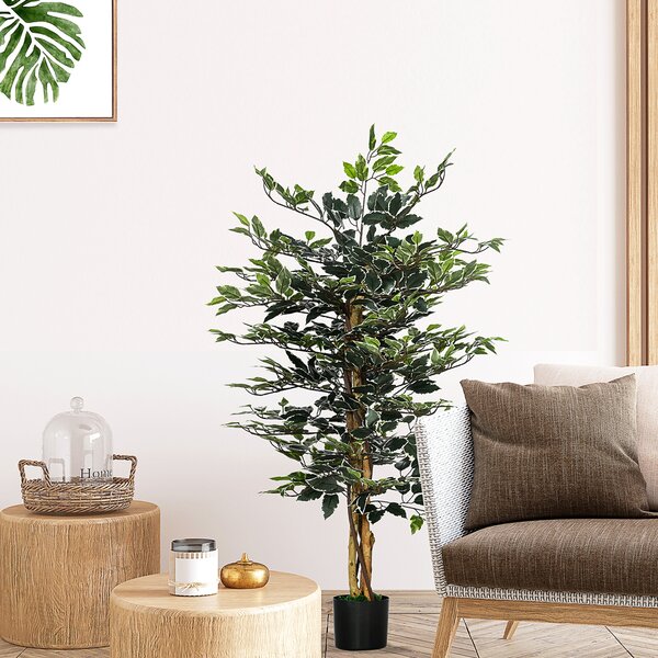 HOMCOM Verdant Oasis: Lifelike 130cm Ficus Tree in Pot, Realistic Foliage for Indoor & Outdoor Decor, Lush Green Aosom UK