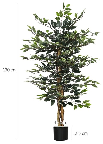 HOMCOM Set of 2 Artificial Ficus Trees, 130cm Tall with Realistic Leaves & Natural Trunks, Indoor/Outdoor Decor, Green Aosom UK