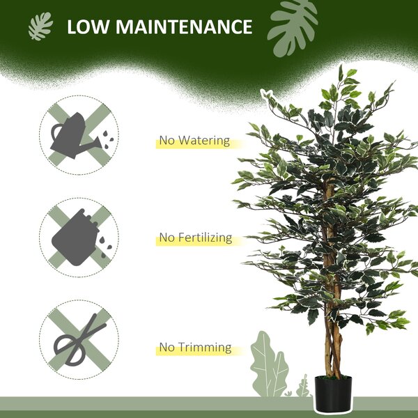 HOMCOM Set of 2 Artificial Ficus Trees, 130cm Tall with Realistic Leaves & Natural Trunks, Indoor/Outdoor Decor, Green Aosom UK