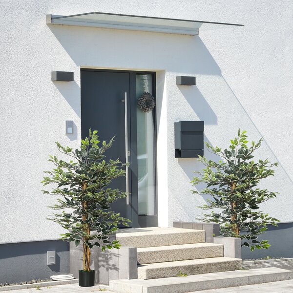 HOMCOM Set of 2 Artificial Ficus Trees, 130cm Tall with Realistic Leaves & Natural Trunks, Indoor/Outdoor Decor, Green Aosom UK