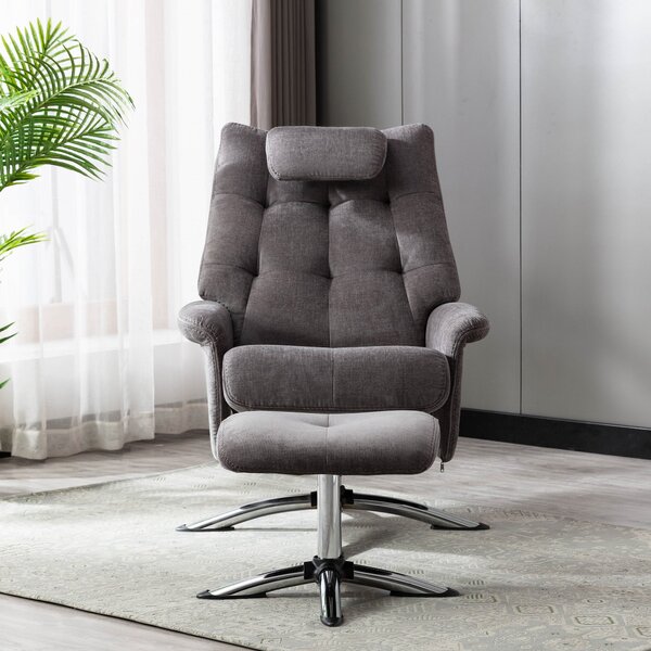 Orson Chenille Reclining Swivel Chair with Footstool