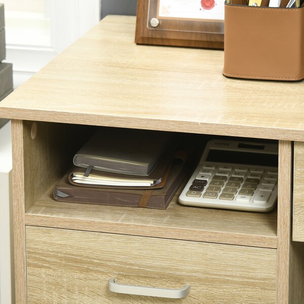 HOMCOM Desk with Shelves, Office Table with Large Desktop, Shelf and Five Drawers, One Lockable Drawer, for Study & Work & Write, Oak Aosom UK