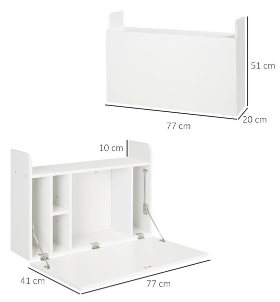 HOMCOM Wall Mounted Table, Drop Leaf Floating Laptop Desk with Space Saving Storage Compartments for Home, Office and Study, White Aosom UK