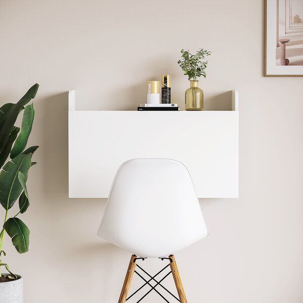 HOMCOM Wall Mounted Table, Drop Leaf Floating Laptop Desk with Space Saving Storage Compartments for Home, Office and Study, White Aosom UK