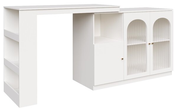 360° Rotating Kitchen Bar Table with Glass Doors, Metal Handles, Multifunctional Cabinet with Open Shelves, 120L x 120W x 97H cm, White Aosom.UK