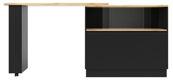 360° Rotating Bar Cabinet Table, Sliding Glass Doors, Open Shelves, Space-Saving Drinks Station for Dining Room, 90x120x100 cm, Black Aosom UK