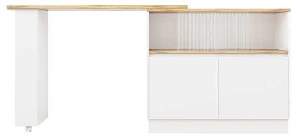 360° Rotating Bar Cabinet Table, Sliding Glass Doors, Open Shelves, Space-Saving Drinks Station for Dining Room, 90x120x100 cm, White Aosom UK