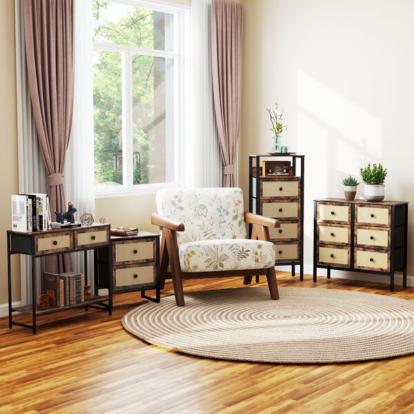 HOMCOM Bedside Table, Side Table with 2 Rattan Drawers, Bedside Cabinet with Storage and Steel Legs for Bedroom, Living Room, Rustic Brown Aosom UK