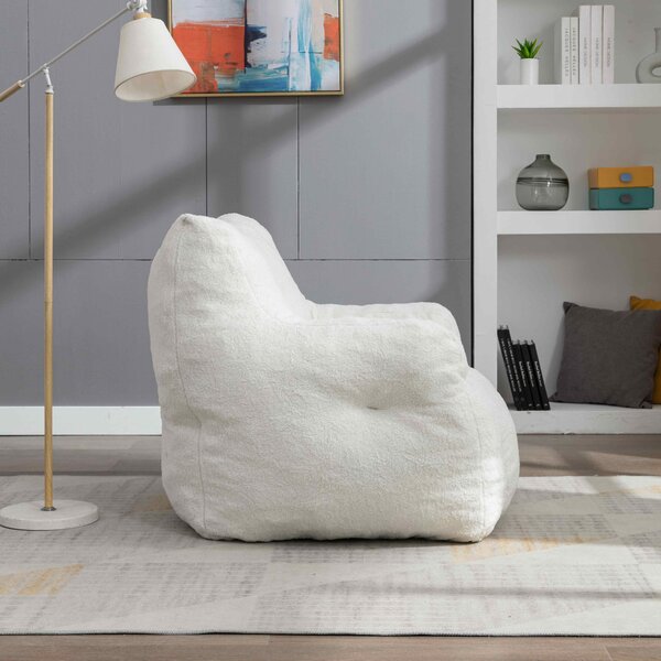 Soft Tufted Foam Kids Chair with Teddy Fabric, Bean Bag Chairs, Comfy Lazy Sofa for Living Room and Bedroom, 100x94x70 cm, White Teddy Aosom UK