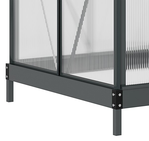Outsunny Polycarbonate Greenhouse Large Walk-In Green House Garden Plants Grow Galvanized Base Aluminium Frame w/ Slide Door, 6 x 4ft, Grey Aosom UK