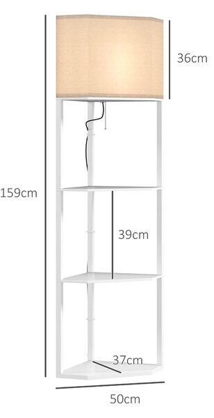 HOMCOM Corner Floor Lamp with Shelves, Tall Standing Lamps for Living Room, with Pull Chain Switch Bulb not Included, White Aosom UK