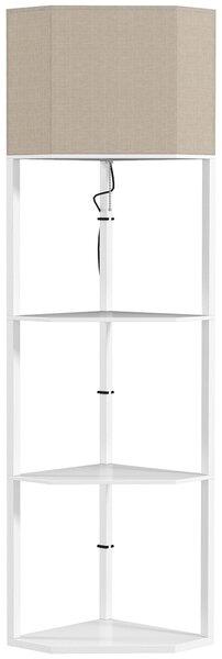 HOMCOM Corner Floor Lamp with Shelves, Tall Standing Lamps for Living Room, with Pull Chain Switch Bulb not Included, White Aosom UK
