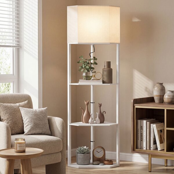 HOMCOM Corner Floor Lamp with Shelves, Tall Standing Lamps for Living Room, with Pull Chain Switch Bulb not Included, White Aosom UK