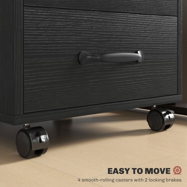 HOMCOM 3 Drawer File Cabinet, Mobile Filing Cabinet on Wheels for Home Office, Study, Black Aosom UK