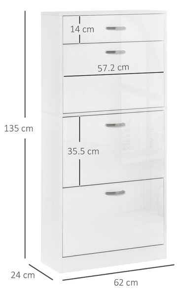 HOMCOM Shoe Cabinet with 4 Drawers Storage High Gloss Cupboard w/ Flip Doors Pull Down Furniture Unit w/ Adjustable Shelves for 18 Pairs Aosom UK