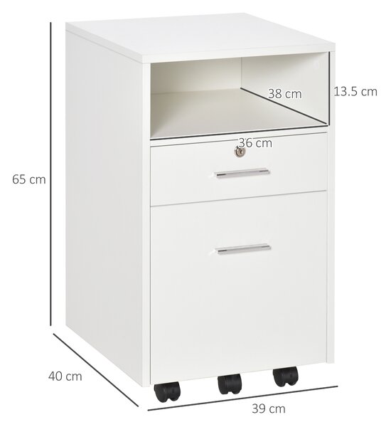 Vinsetto Lockable Mobile File Cabinet Storage Cupboard for Home Office, Bedroom, Living Room with Wheels, 39.5x40x60cm, White Aosom UK