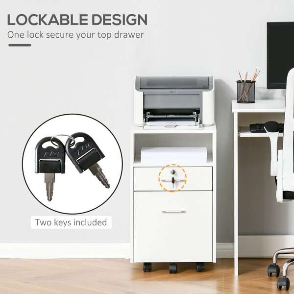Vinsetto Lockable Mobile File Cabinet Storage Cupboard for Home Office, Bedroom, Living Room with Wheels, 39.5x40x60cm, White Aosom UK