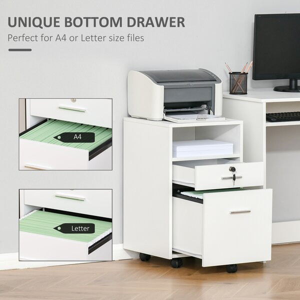 Vinsetto Lockable Mobile File Cabinet Storage Cupboard for Home Office, Bedroom, Living Room with Wheels, 39.5x40x60cm, White Aosom UK