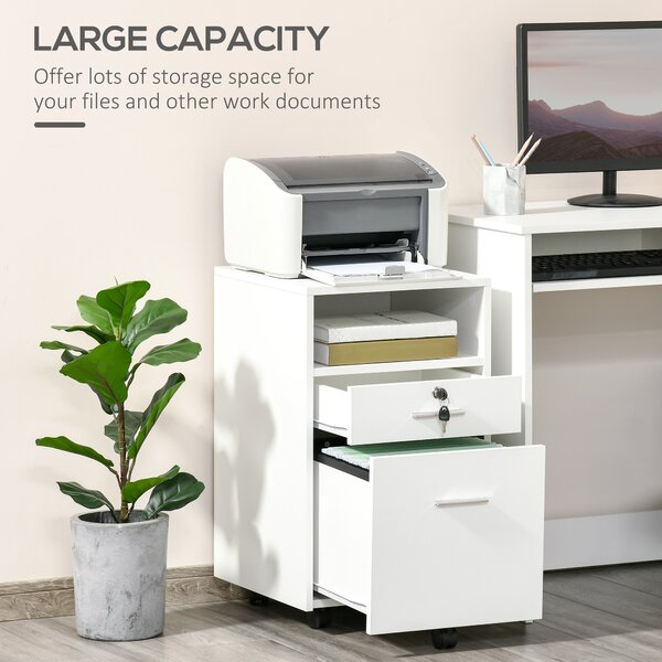 Vinsetto Lockable Mobile File Cabinet Storage Cupboard for Home Office, Bedroom, Living Room with Wheels, 39.5x40x60cm, White Aosom UK