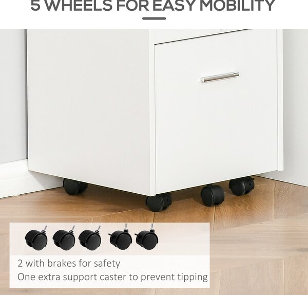 Vinsetto Lockable Mobile File Cabinet Storage Cupboard for Home Office, Bedroom, Living Room with Wheels, 39.5x40x60cm, White Aosom UK