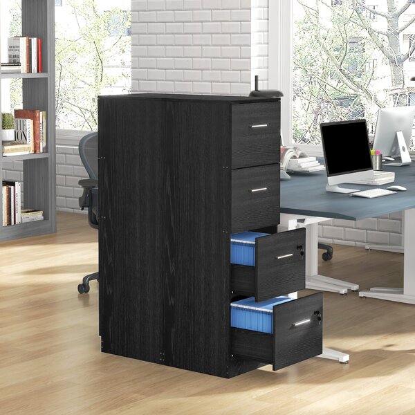 HOMCOM Filing Cabinet with 4 Drawers for Home Office, Tall File Storage Cabinet with Lock, Adjustable Hanging Bar for A4 and Letter Size, Black Aosom UK