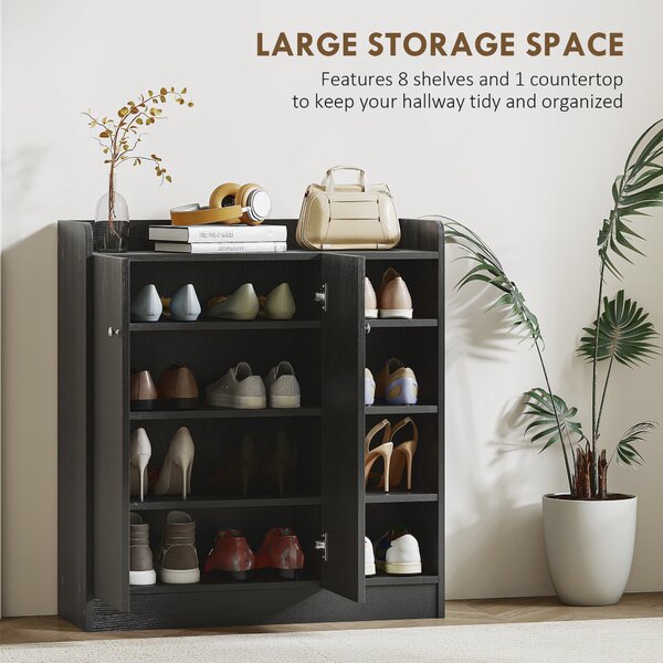 HOMCOM Shoe Storage Cabinet with Adjustable Shelves - Black