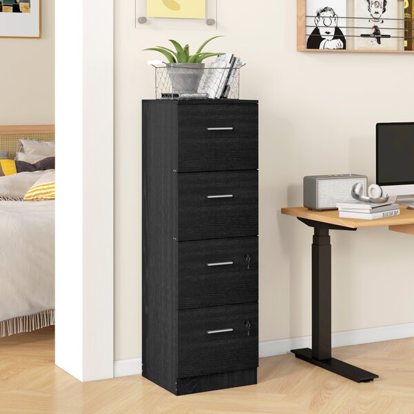 HOMCOM Filing Cabinet with 4 Drawers for Home Office, Tall File Storage Cabinet with Lock, Adjustable Hanging Bar for A4 and Letter Size, Black Aosom UK