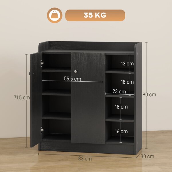 HOMCOM Shoe Storage Cabinet with Adjustable Shelves - Black